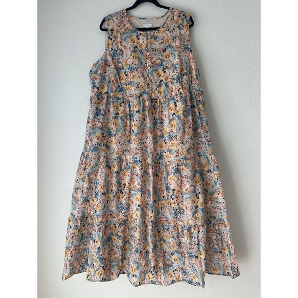 J. Jill Dresses & Skirts - J. Jill Women's Maxi Dress 2X XXL Tiered Floral 100% Cotton Sleeveless Pockets